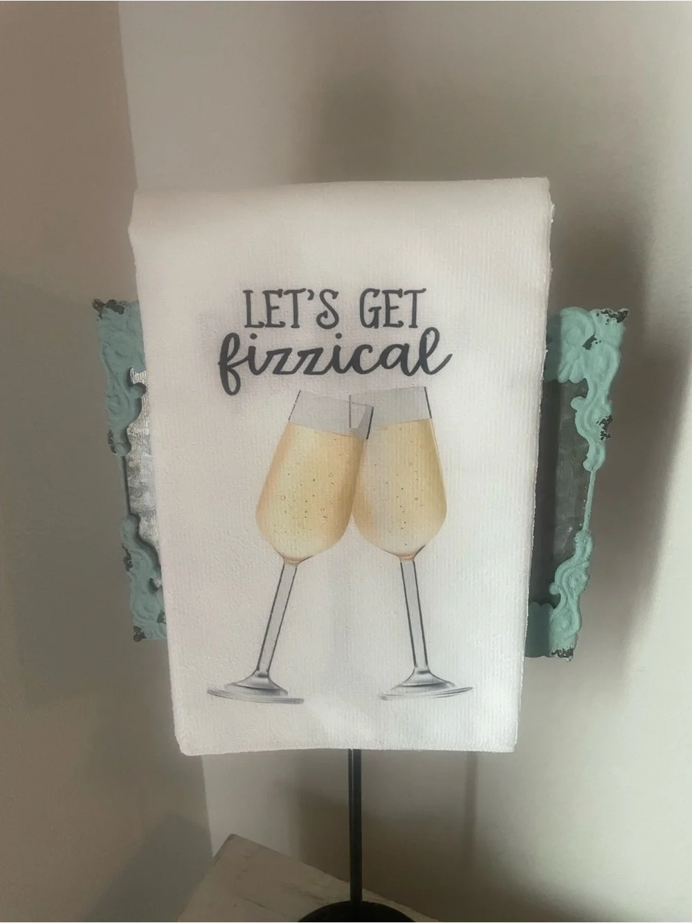 Let's Get Fizzical Champagne Glass Kitchen Towel - White